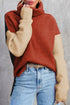 Drop-Shoulder Colorblock Turtleneck Knit Sweater Side-Slit Hem